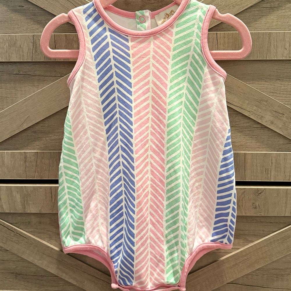 Striped Pink, Blue, and Green Kids One Piece